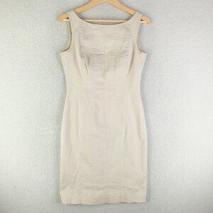 Prada Dress Womens Size 46 Beige Fitted Sheath Sleeveless Midi Back Zip Italy